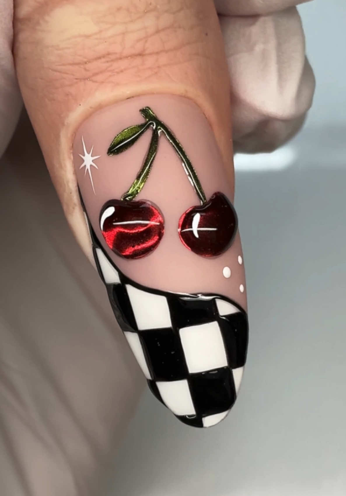 Checkerboard French & Cherries 🍒 🏁 Using all @Magpie Beauty products #nailsartvideos #naildesigns #nailarttutorial #nailinspo #cherrynails 