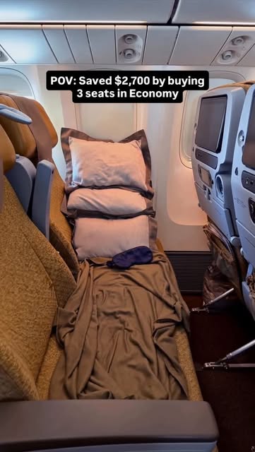 Travel Life hack ✈️😂 Saved $2,700 by buying 3 seats in Economy Class! #flight #travel #airlines #economyclass #traveltips