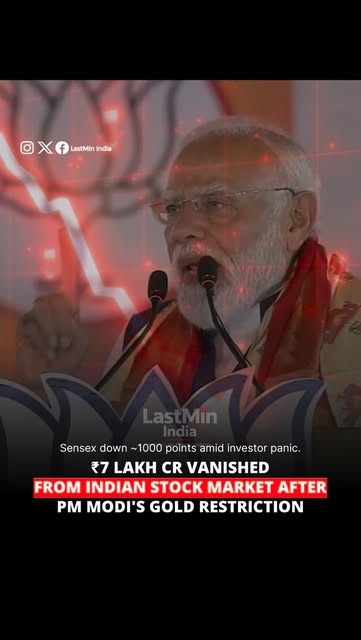 Indian stock markets witnessed a massive sell-off after concerns around the latest gold-related rule changes triggered panic among investors.

Both Sensex and Nifty slipped sharply during trading, wiping out nearly ₹7 lakh crore in market value within hours. Banking, finance, and jewellery-related stocks faced heavy pressure as uncertainty grew across the market.

Experts say the sudden volatility came due to fears over tighter regulations, changing investment sentiment, and global market weakness adding to the pressure. Investors are now closely watching the government’s next move and RBI’s response.

Meanwhile, social media is flooded with reactions as traders call it one of the sharpest single-day shocks seen in recent weeks.

What’s your opinion on this market crash? 📉👇

#modi #instamood #viralvideo #stockmarket #goodnight
