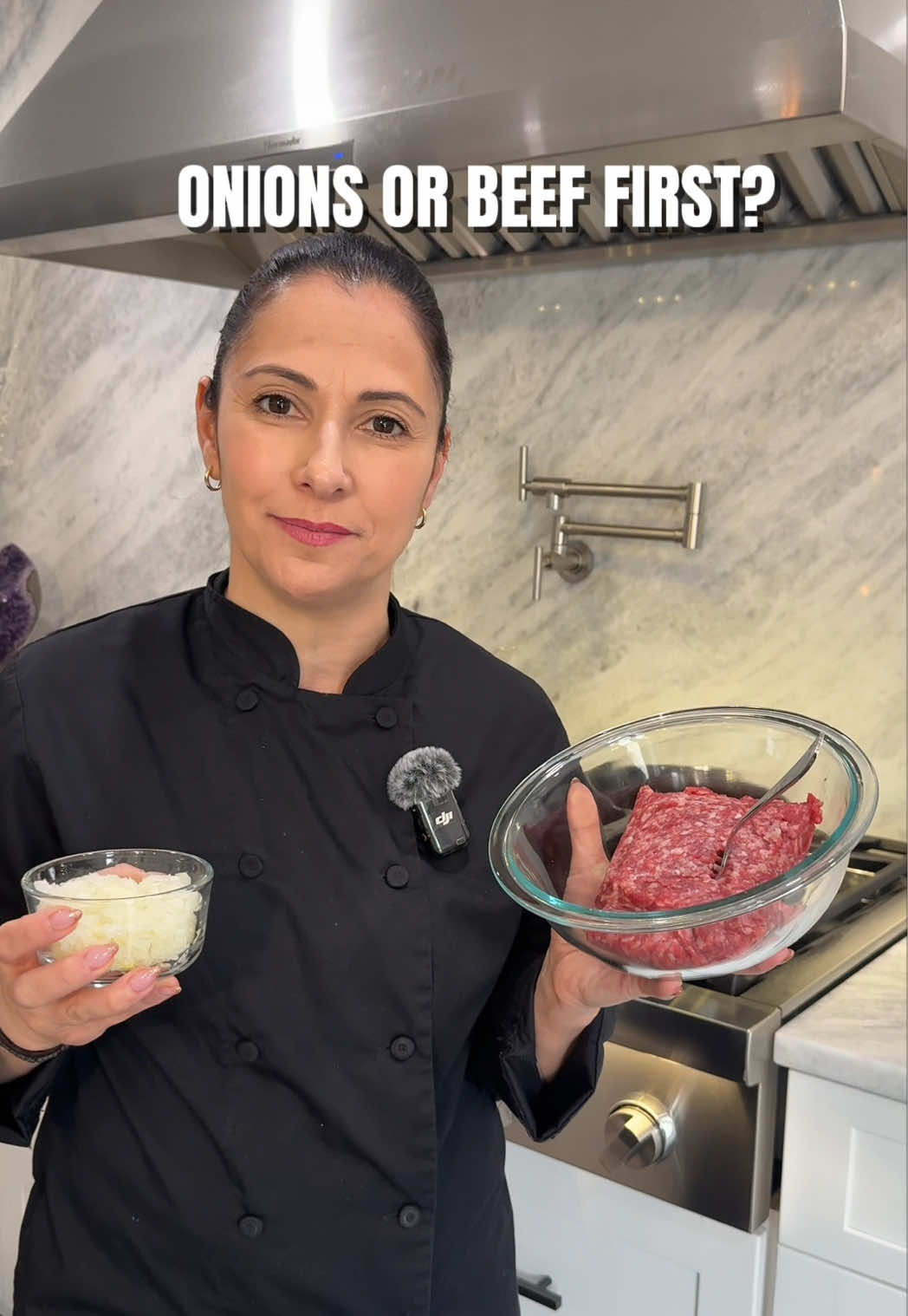Should you sauté onions first or ground beef? Brown the ground beef first. If onions go in first, they release moisture and the meat steams instead of browning, so you lose flavor. Build the sear first, then add the onions and let them soften. More flavor, better result. Keep it simple, keep it real. Christina Dynamite
