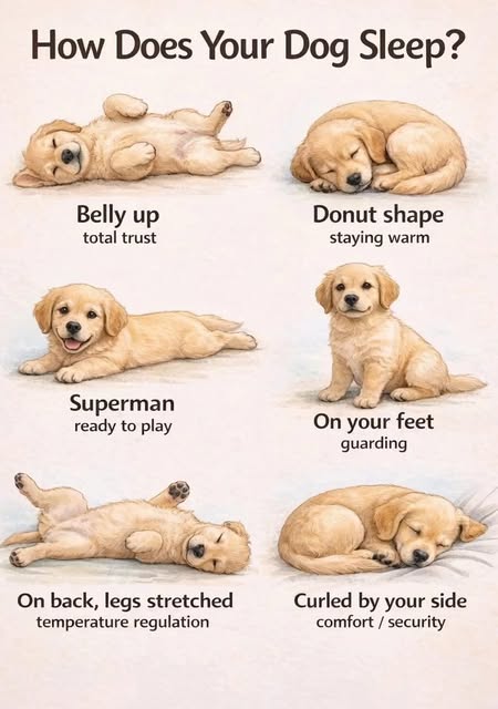 This infographic shows how your dog sleeping position reveals their feelings and comfort level
From belly up showing total trust to curling beside you for security each pose tells a story
Golden Retriever puppies display these behaviors in the cutest way possible
Understanding these positions helps you connect better with your pet
Every sleep style reflects emotion safety and personality
Next time your dog sleeps observe what they are trying to say

#DogBehavior #GoldenRetriever #PetCare #DogLovers #AnimalFacts #alchetron #viral 

Read : https://alchetron.com/Golden-Retriever