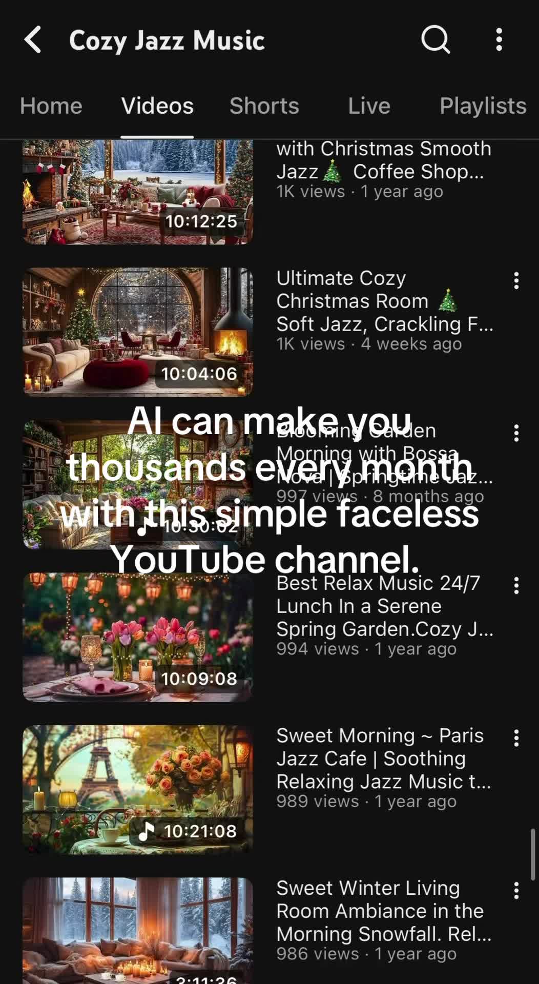 AI can make you thousands with this one simple YouTube channel 👇 Looping seasonal backgrounds + hours of relaxing music are quietly crushing it on YouTube. No face. No voice. No daily filming. You can create the visuals with Veo 3 or Sora, add non-copyright jazz, loop it for hours, and let YouTube do the rest through watch time, ads, and evergreen traffic. This works especially well for fall, winter, cozy, rain, café, and holiday vibes. If you want the exact setup (prompts, music sources, and how to loop it correctly), save this, like, and comment “YOUTUBE” — I’ll break it down step by step. #aisidehustle #youtubeautomation #facelessincome #makemoneywithai #passiveincomeideas