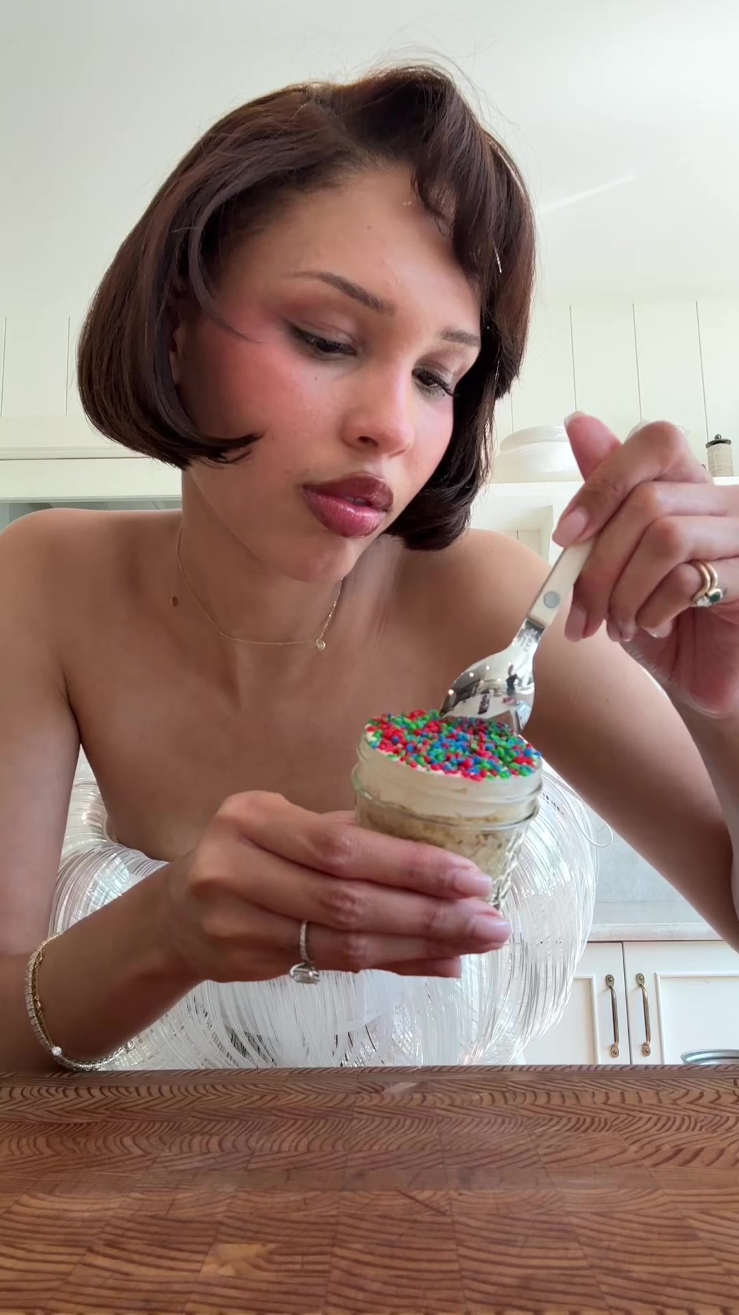obsessed but it’s just a delicious cake with frosting and sprinkles… #easyrecipe #homecooking #baking #fypシ #cake 