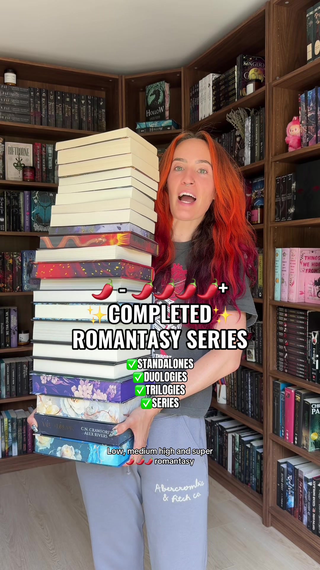 What’s your 🌶️🌶️ level? And do you prefer standalones, duets, trilogies or big series? Here are completed series for all of them! #bookrecs #romantasy #completedseries #booktokrecs #fantasybooktok 