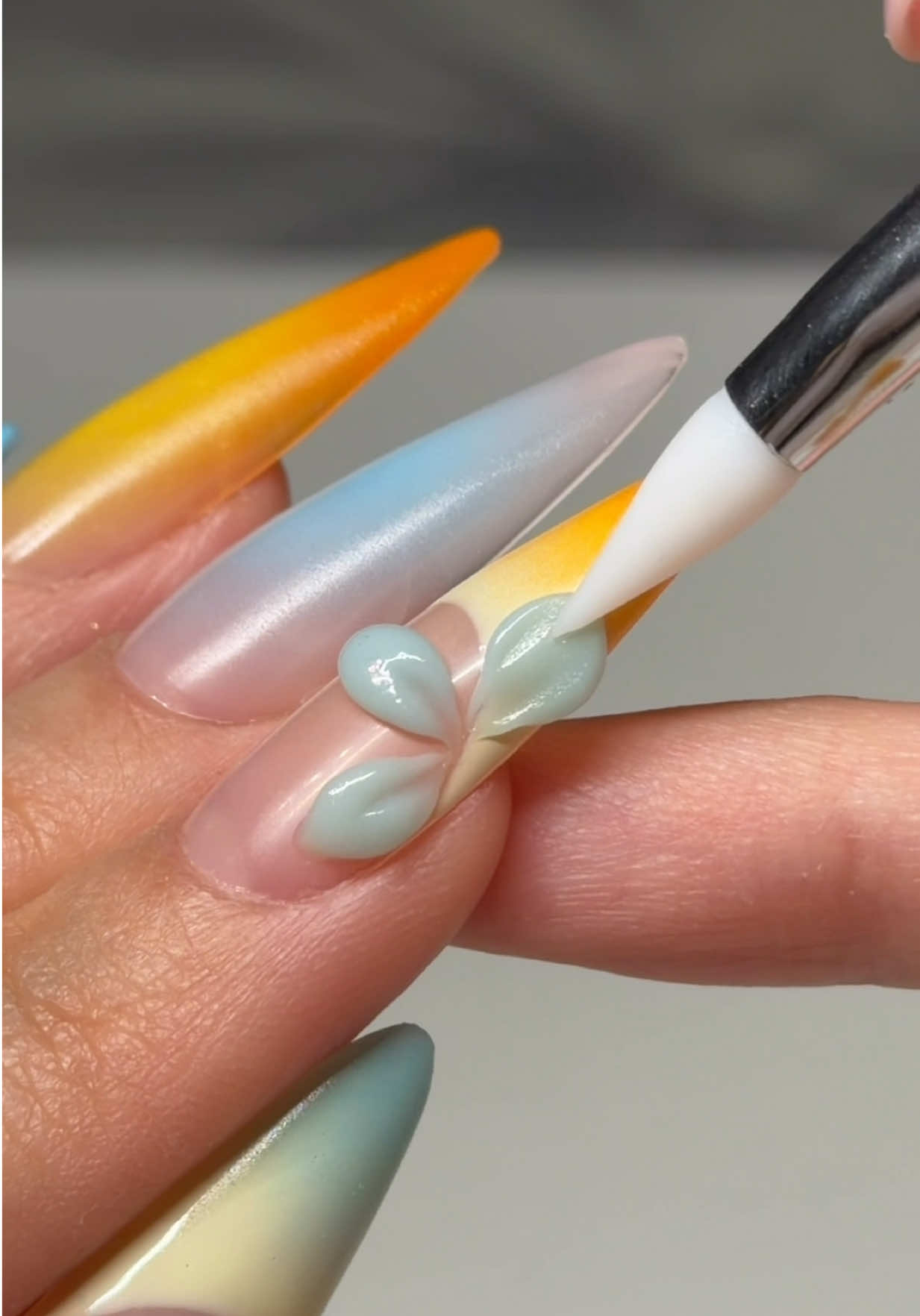 POV you spent 2 hours filming one hand 😂 anywayssss enjoy this sunset coded nail art tutorial 🩵🧡 all supplies are from amysclients.com except for the nude polish and gel colour!  #nailtutorial #nailart #summernails #nailinspo #fyp 