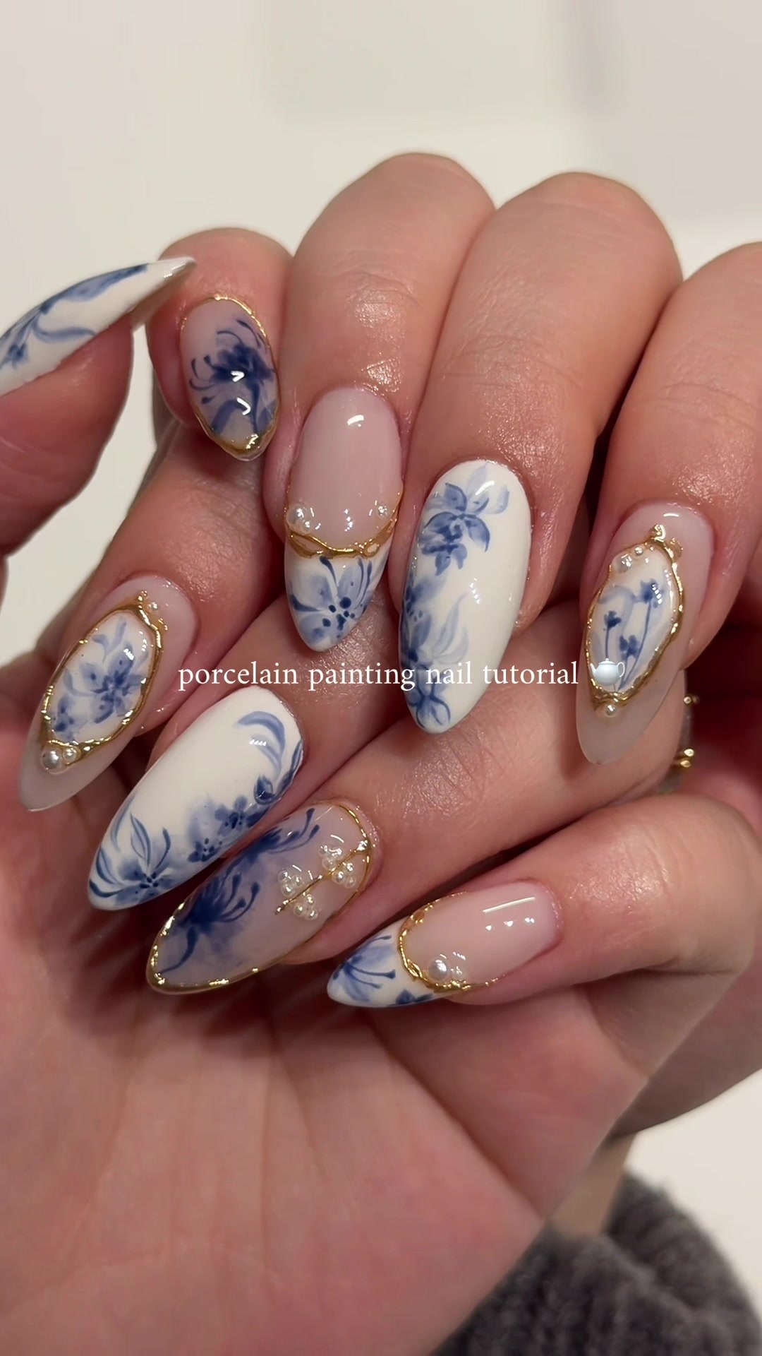 Chinese porcelain nails 💙 #nailtutorial #nailart #fyp #flowernails #gelx 