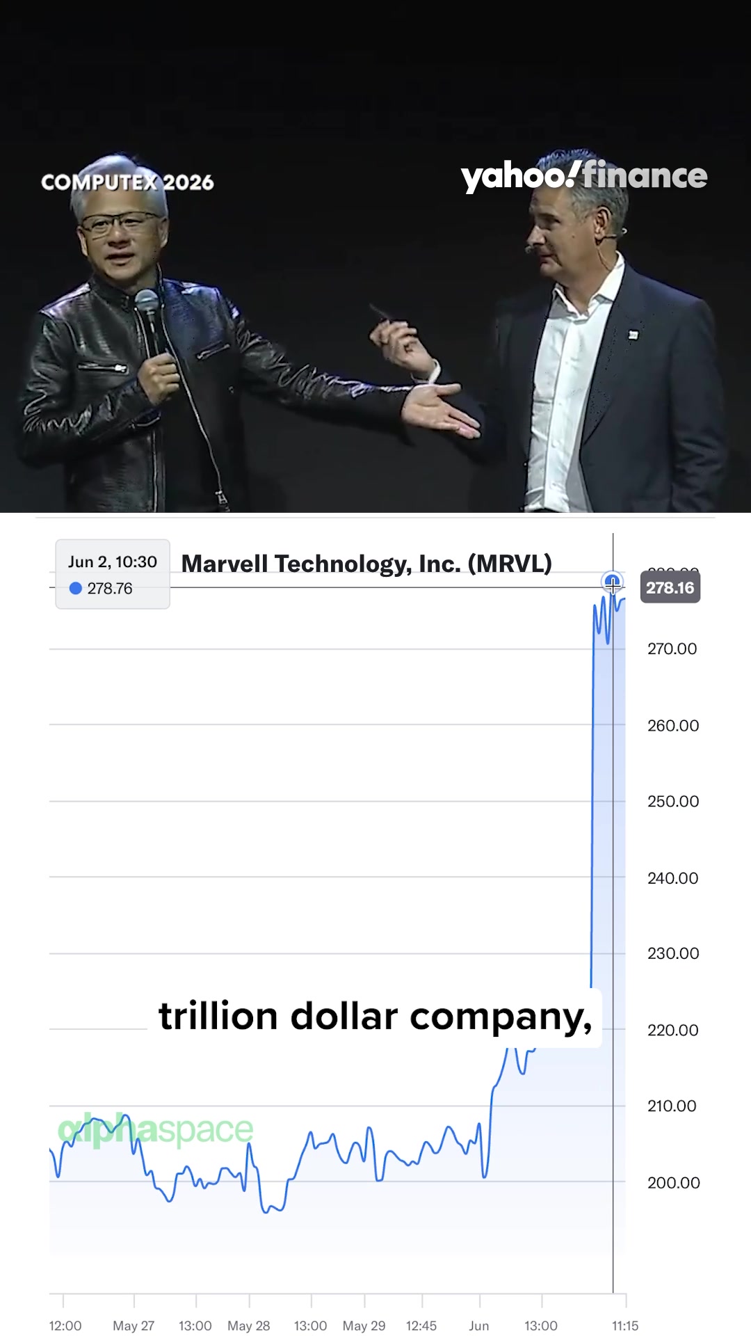 Jensen Huang calls Marvell "the next trillion-dollar company,” sending the stock soaring. 🚀 #ai #jensenhuang #marvell #stock