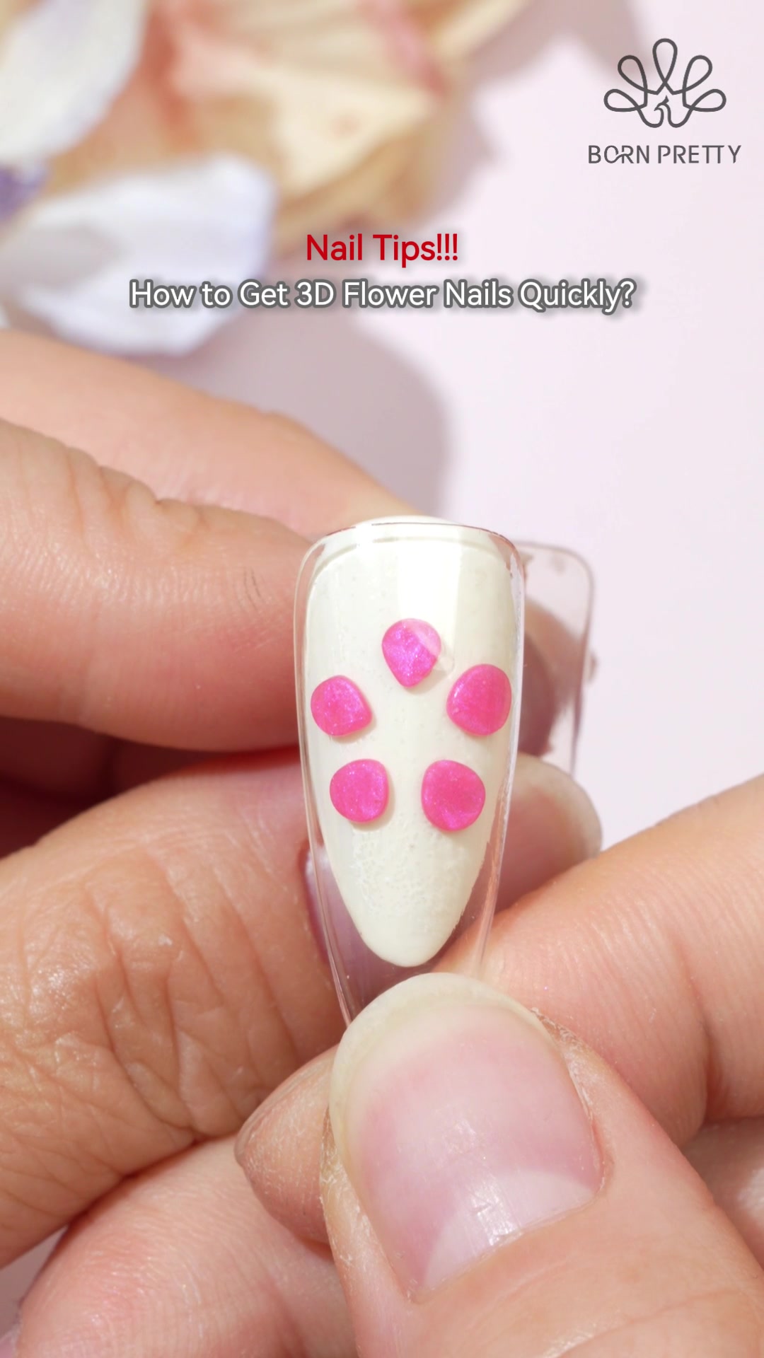 Nail Tips time! Discover the easiest way to create 3D floral nail art!🌸🥰 Using #bornpretty Clear Non Stick Hand Builder Gel(61703-1) Tap the link in my bio to get same nail supply😘 #3dnails #nailart #nailtutorial #fyppppppppppppppppppppppp 